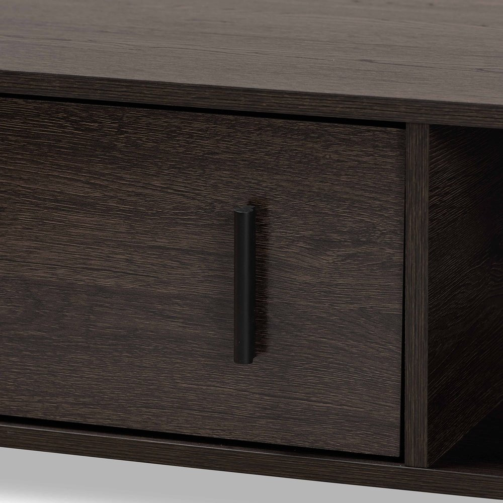 Baxton Studio Dark Brown Finished Wood And Rose Gold Tone Finished Metal 2 Drawer Coffee Table - lily & onyx