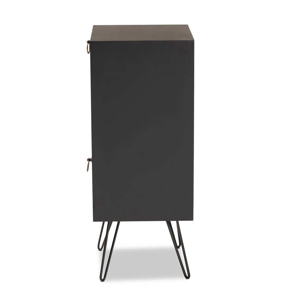 Load image into Gallery viewer, Baxton Studio Davion Mid Century Modern Espresso Brown Wood &amp;amp; Black Metal 1 Drawer End Table With Rattan - lily &amp;amp; onyx
