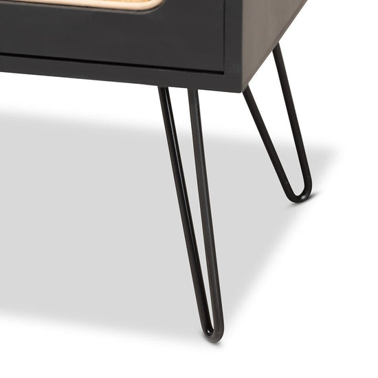 Load image into Gallery viewer, Baxton Studio Davion Mid Century Modern Espresso Brown Wood &amp;amp; Black Metal 2 Door Sideboard Buffet With Rattan - lily &amp;amp; onyx
