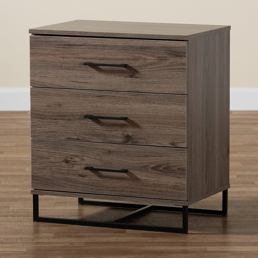 Baxton Studio Daxton Modern And Contemporary Rustic Oak Finished Wood 3 Drawer Storage Chest - lily & onyx
