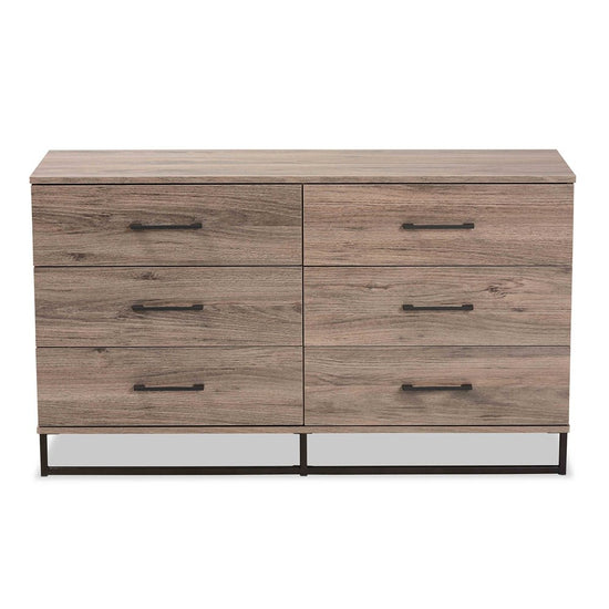 Baxton Studio Daxton Modern And Contemporary Rustic Oak Finished Wood 6 Drawer Dresser - lily & onyx