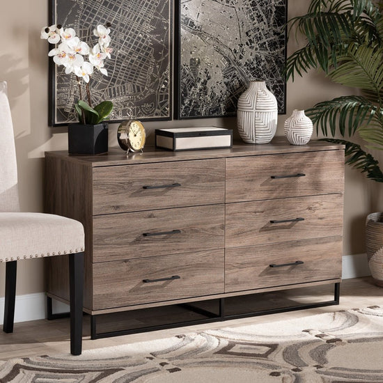 Baxton Studio Daxton Modern And Contemporary Rustic Oak Finished Wood 6 Drawer Dresser - lily & onyx