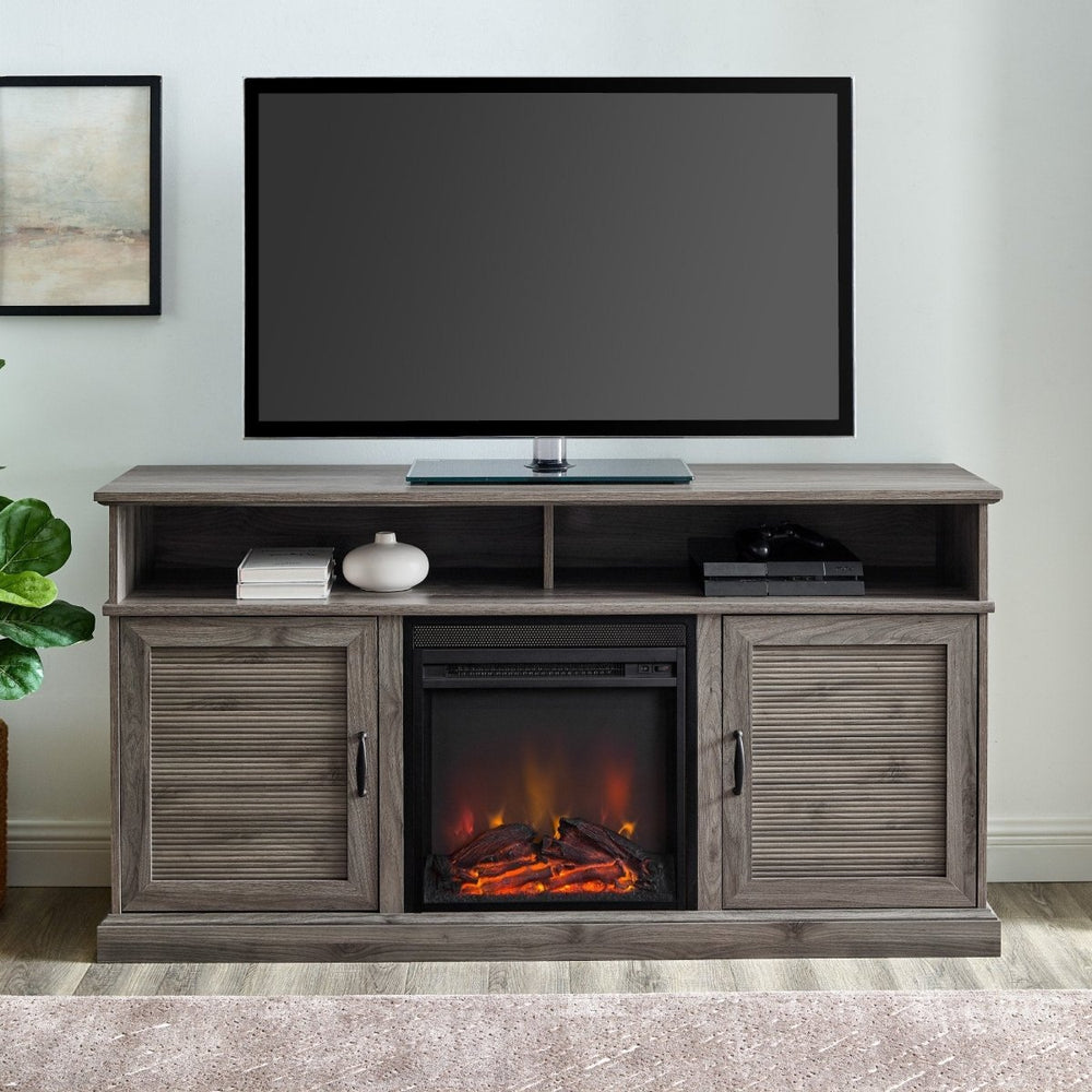 Walker Edison Dayton Scandinavian Fluted Door Fireplace TV Stand - lily & onyx