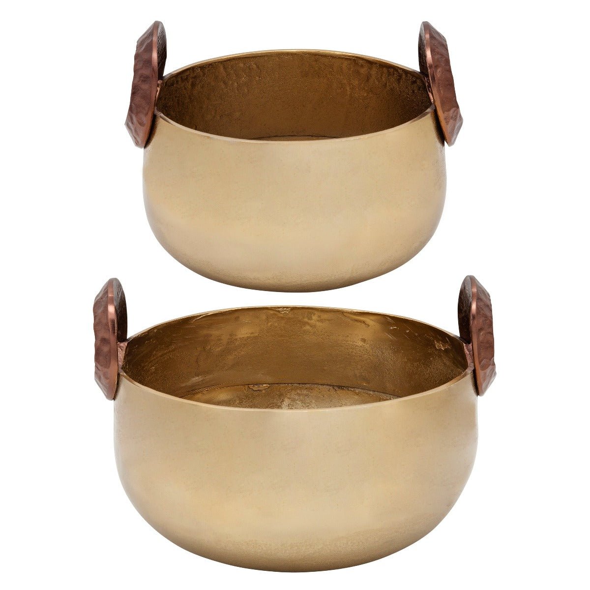 Sagebrook Home Decorative Gold Metal Bowl With Handles, Set of 2 - 10