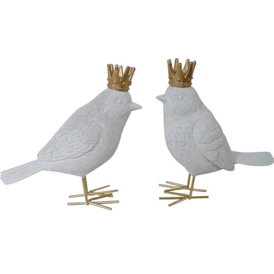 Sagebrook Home Decorative Polyresin Birds with Crown, Set of 2 - lily & onyx