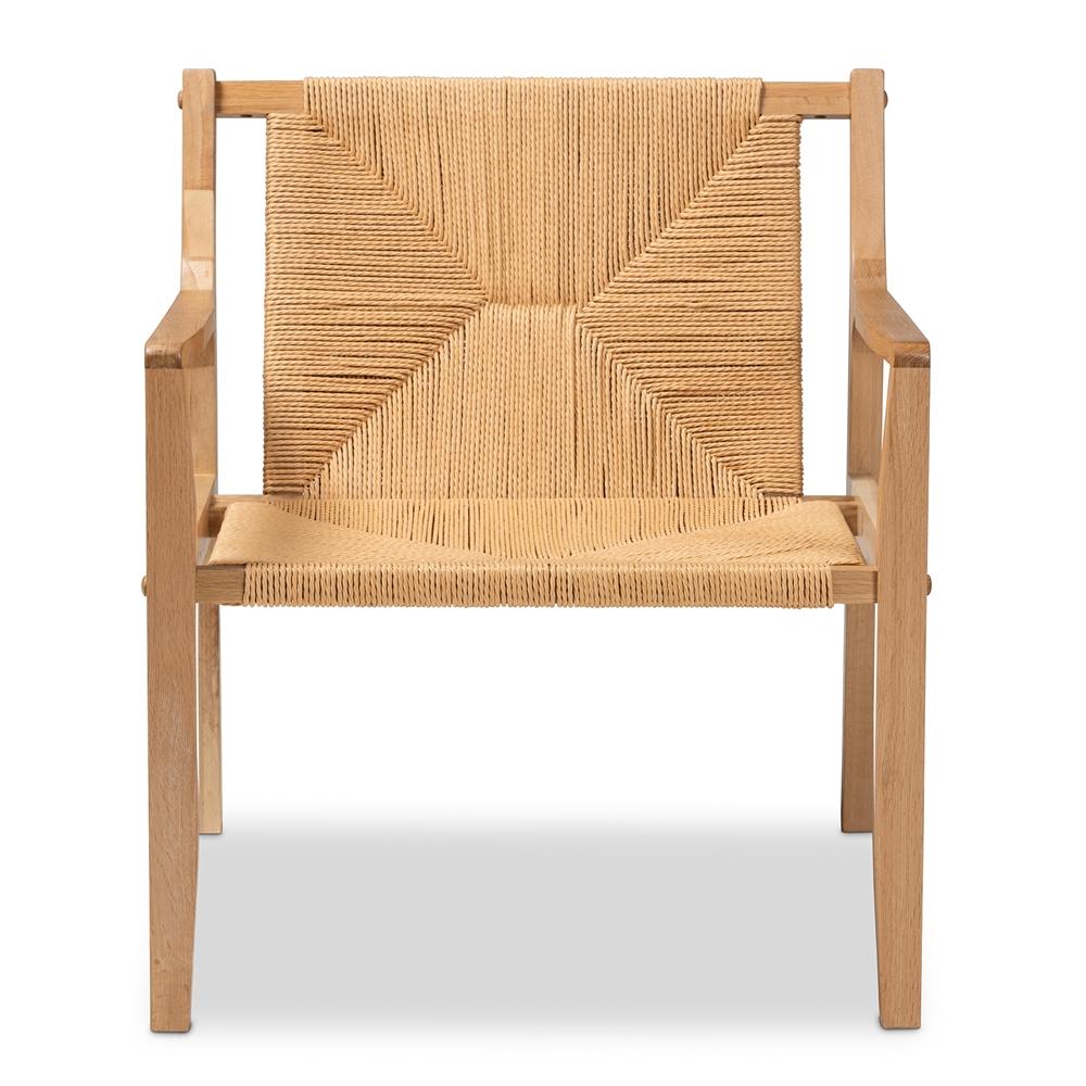 Baxton Studio Delaney Mid Century Modern Oak Brown Finished Wood And Hemp Accent Chair - lily & onyx