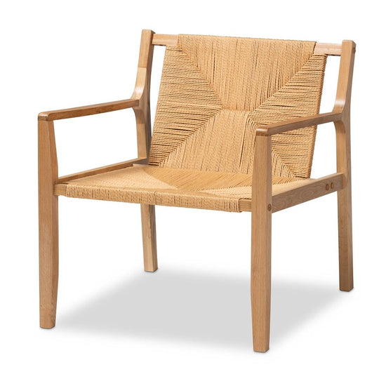 Baxton Studio Delaney Mid Century Modern Oak Brown Finished Wood And Hemp Accent Chair - lily & onyx