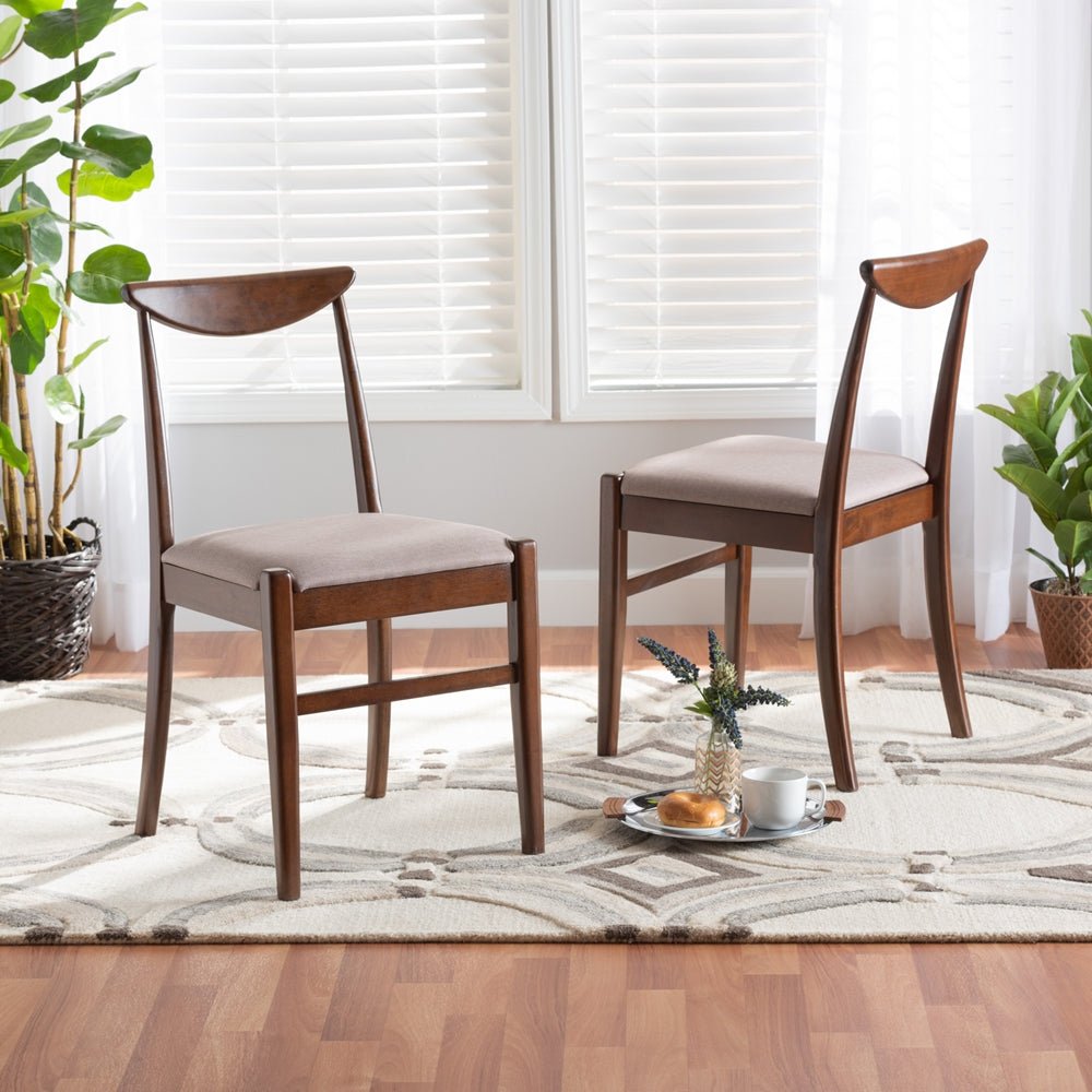 
                      
                        Baxton Studio Delphina Mid-Century Modern Upholstered Fabric & Dark Brown Wood 2-Piece Dining Chair Set - lily & onyx
                      
                    