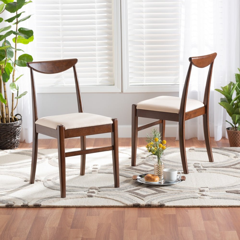 
                      
                        Baxton Studio Delphina Mid-Century Modern Upholstered Fabric & Dark Brown Wood 2-Piece Dining Chair Set - lily & onyx
                      
                    