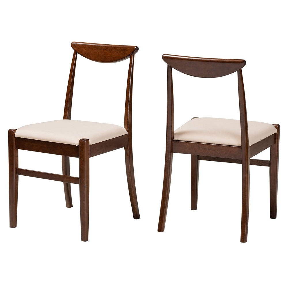 Baxton Studio Delphina Mid-Century Modern Upholstered Fabric & Dark Brown Wood 2-Piece Dining Chair Set - lily & onyx