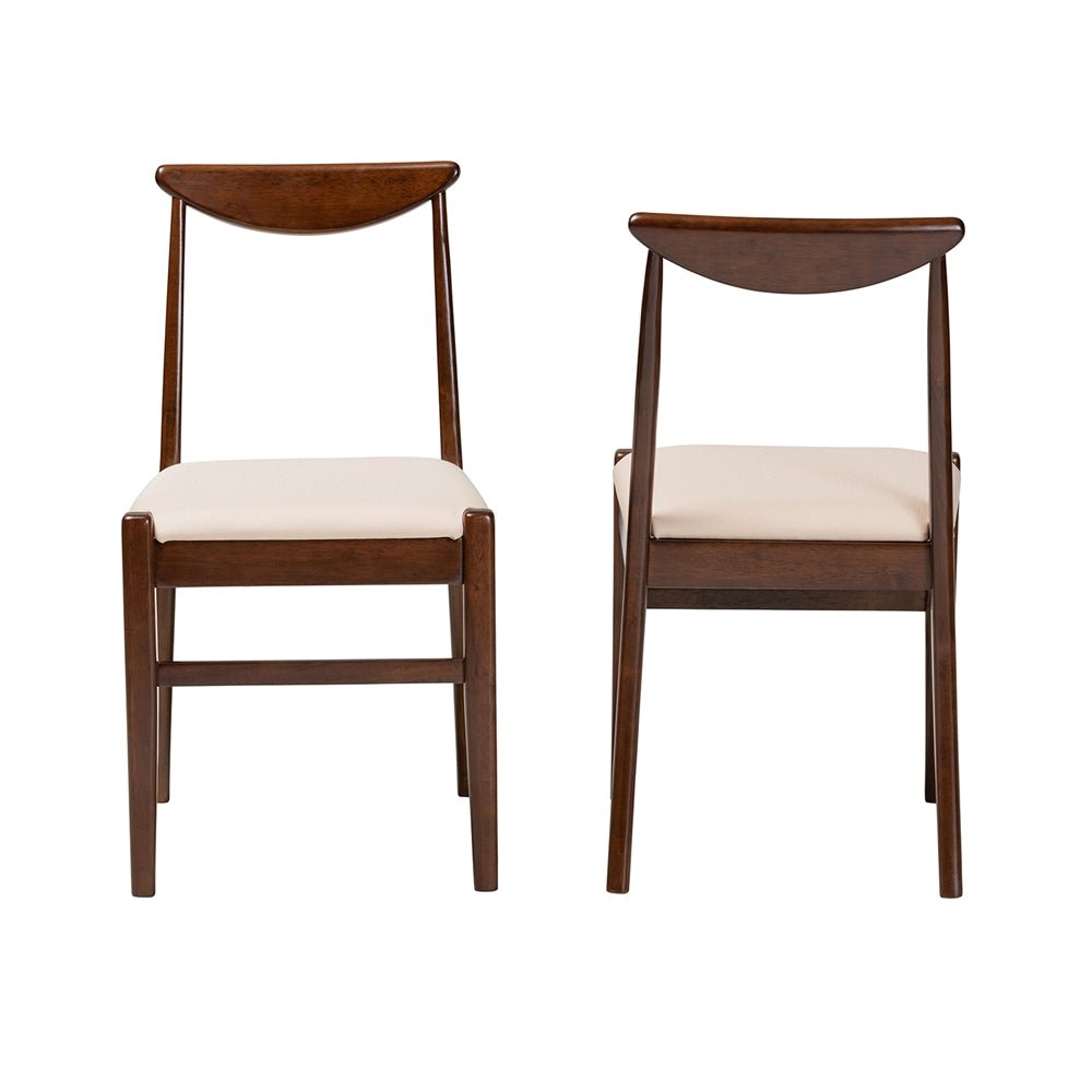 Baxton Studio Delphina Mid-Century Modern Upholstered Fabric & Dark Brown Wood 2-Piece Dining Chair Set - lily & onyx