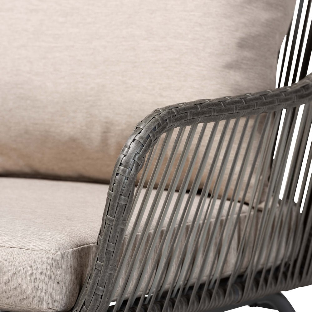 Baxton Studio Dermot Modern & Contemporary Beige Fabric & Grey Synthetic Rattan Upholstered 3 Piece Patio Set - lily & onyx
