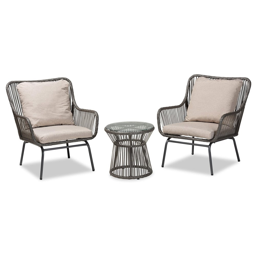 
                      
                        Baxton Studio Dermot Modern & Contemporary Beige Fabric & Grey Synthetic Rattan Upholstered 3 Piece Patio Set - lily & onyx
                      
                    