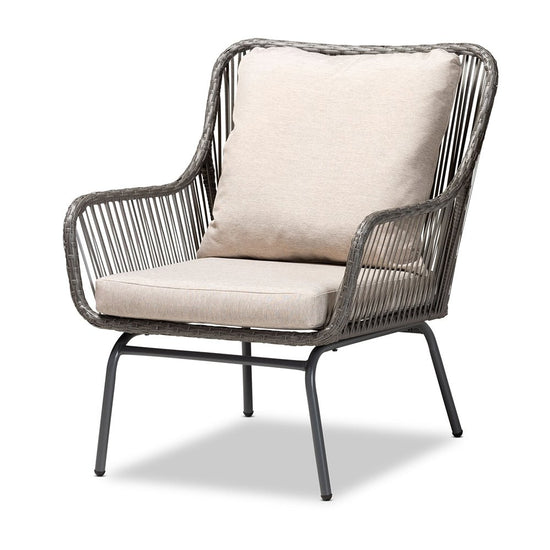 Baxton Studio Dermot Modern & Contemporary Beige Fabric & Grey Synthetic Rattan Upholstered 3 Piece Patio Set - lily & onyx