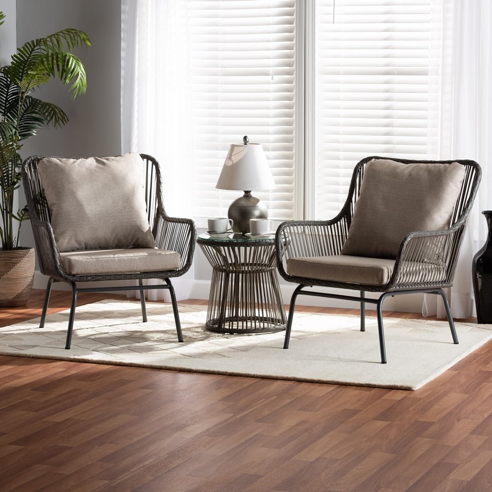 
                      
                        Baxton Studio Dermot Modern & Contemporary Beige Fabric & Grey Synthetic Rattan Upholstered 3 Piece Patio Set - lily & onyx
                      
                    