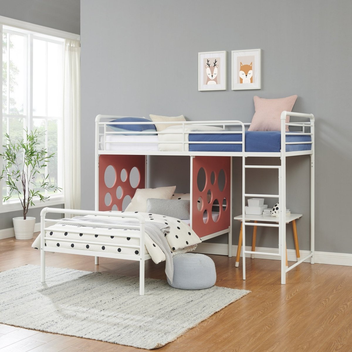 Walker Edison Devan 60" L-Shape Bunk Bed with Cut Out Panels - lily & onyx