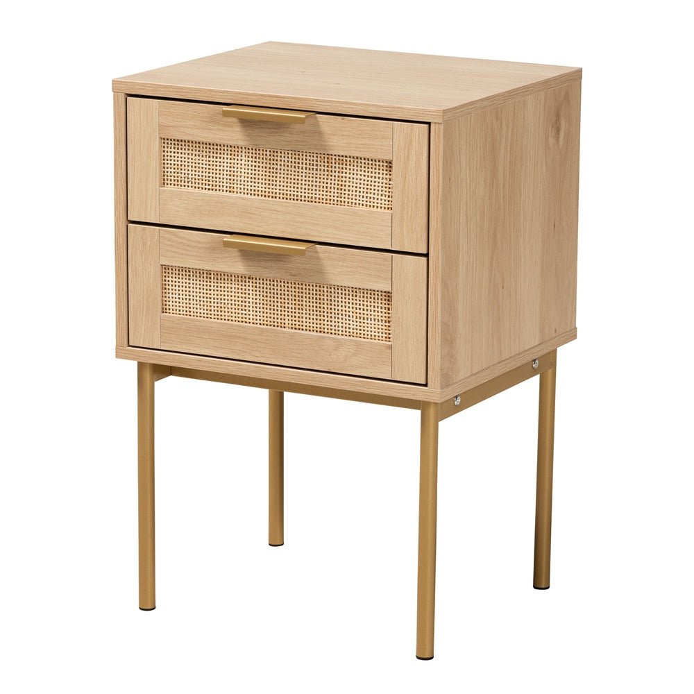 
                      
                        Baxton Studio Dewitt Japandi Light Brown Finished Wood & Gold Metal 2-Drawer End Table - lily & onyx
                      
                    