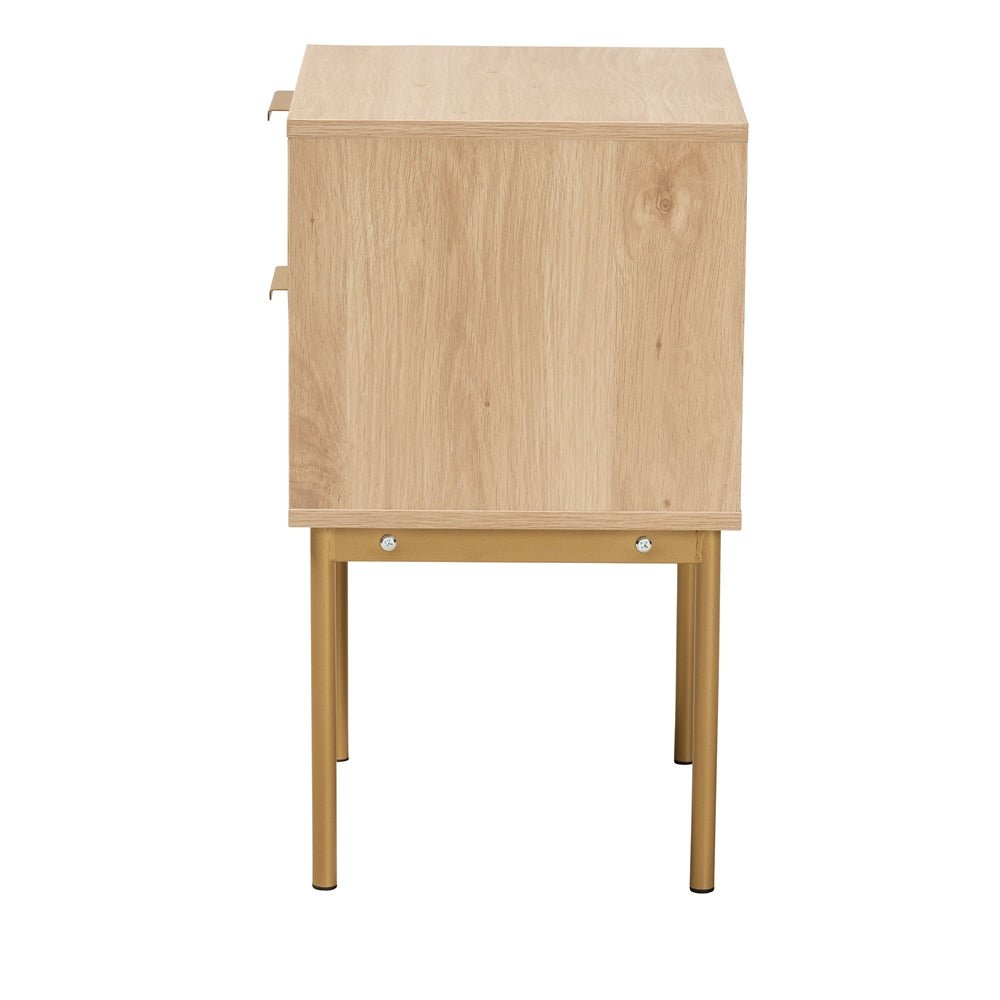 
                      
                        Baxton Studio Dewitt Japandi Light Brown Finished Wood & Gold Metal 2-Drawer End Table - lily & onyx
                      
                    