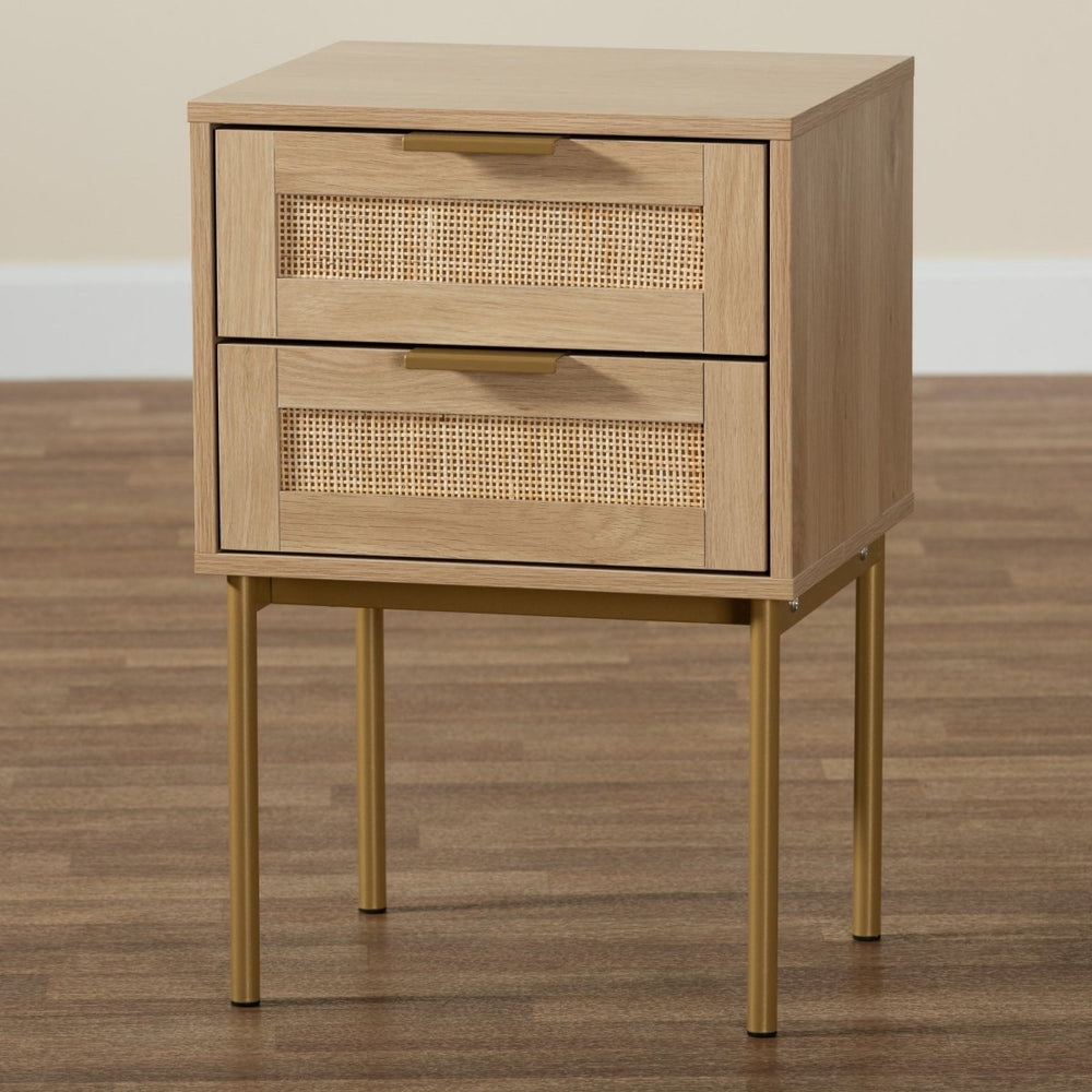 
                      
                        Baxton Studio Dewitt Japandi Light Brown Finished Wood & Gold Metal 2-Drawer End Table - lily & onyx
                      
                    