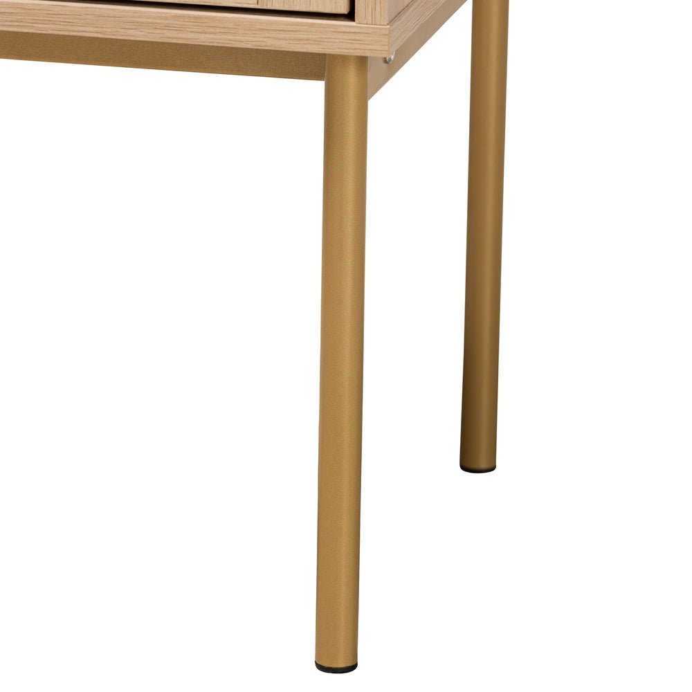 Baxton Studio Dewitt Japandi Light Brown Finished Wood & Gold Metal 2-Drawer End Table - lily & onyx