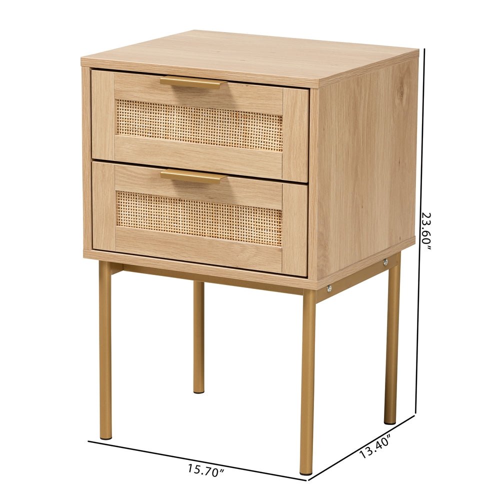 
                      
                        Baxton Studio Dewitt Japandi Light Brown Finished Wood & Gold Metal 2-Drawer End Table - lily & onyx
                      
                    
