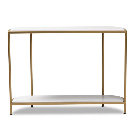 Baxton Studio Dominic Modern And Contemporary Gold Metal Console Table With Faux Marble Tabletop - lily & onyx