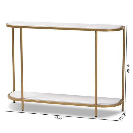 Baxton Studio Dominic Modern And Contemporary Gold Metal Console Table With Faux Marble Tabletop - lily & onyx