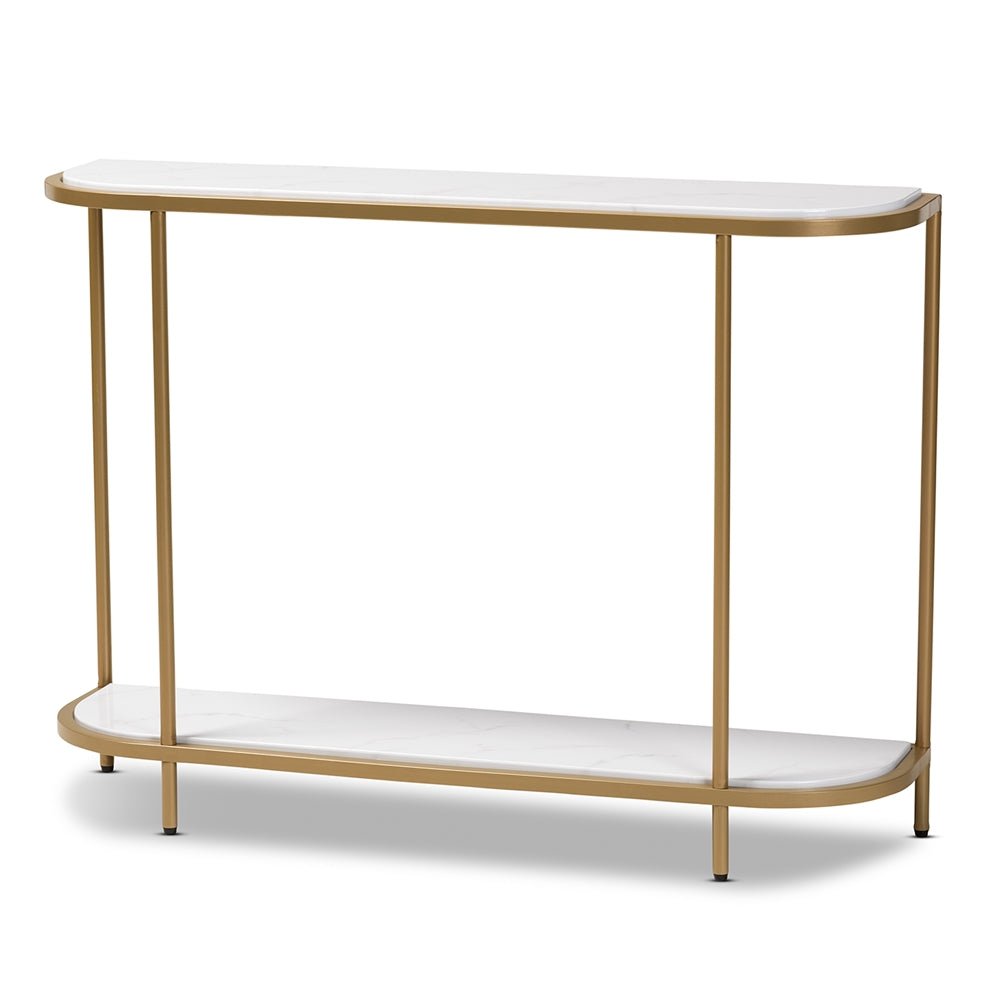 Baxton Studio Dominic Modern And Contemporary Gold Metal Console Table With Faux Marble Tabletop - lily & onyx