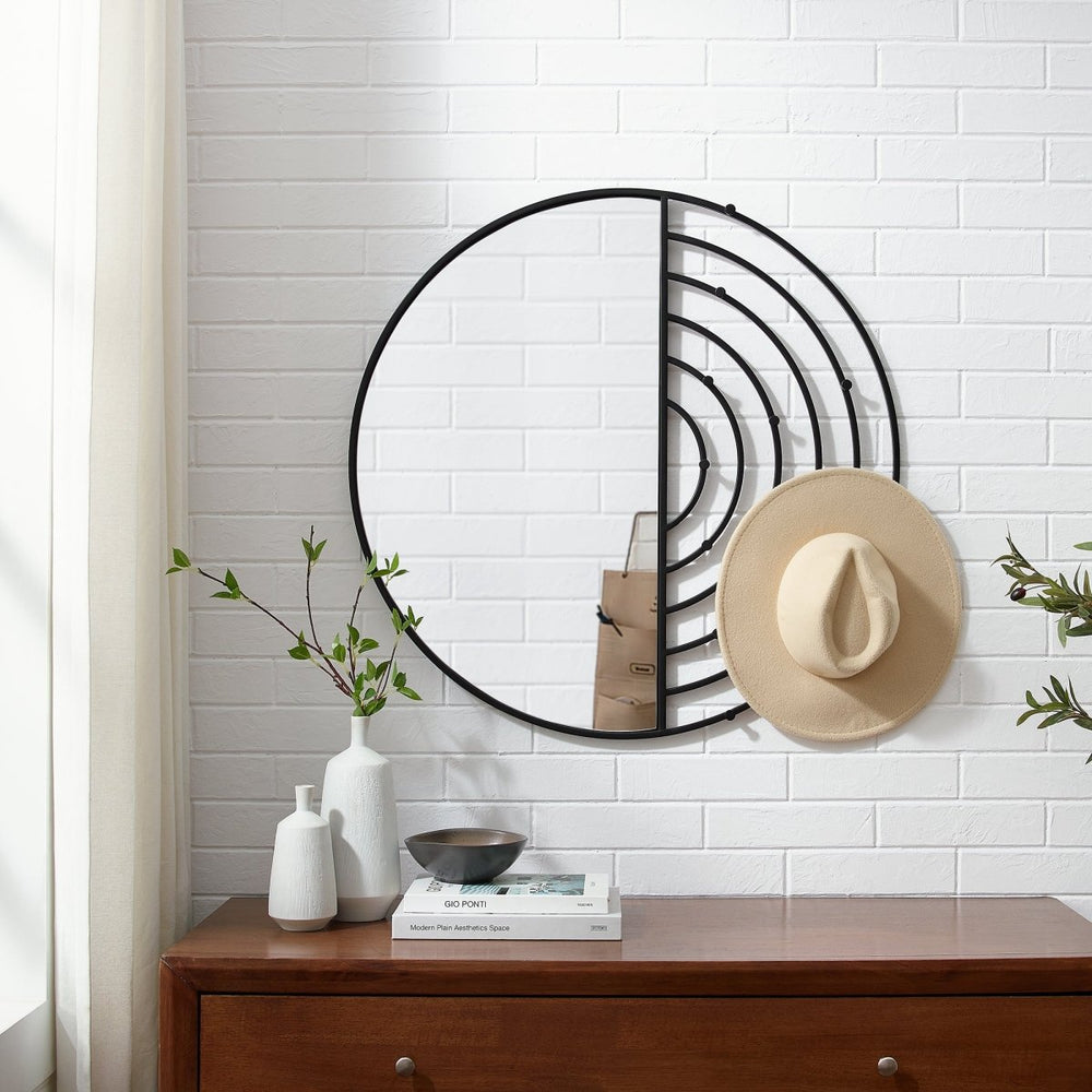 Walker Edison Elle Round Wall Mirror with Hooks - lily & onyx