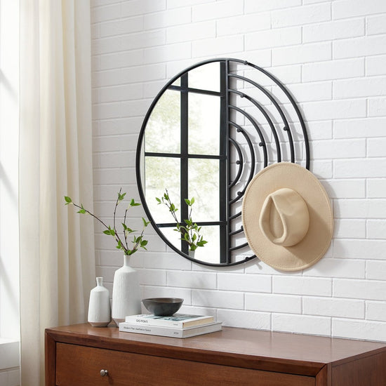 Walker Edison Elle Round Wall Mirror with Hooks - lily & onyx