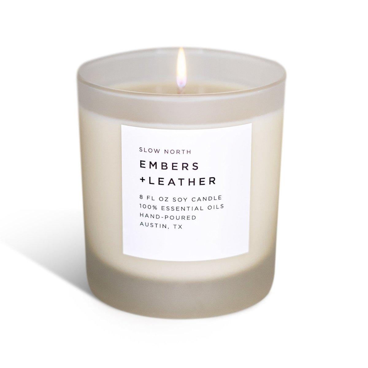 Slow North Embers + Leather | Vetiver + Cedar + Patchouli | Frosted Candle, 8 oz - lily & onyx