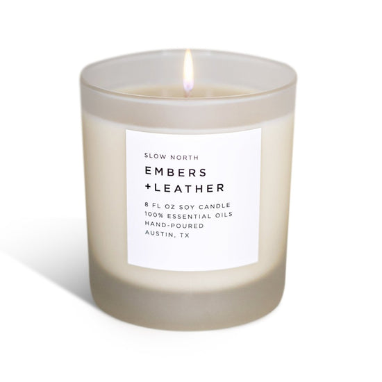 Slow North Embers + Leather | Vetiver + Cedar + Patchouli | Frosted Candle, 8 oz - lily & onyx