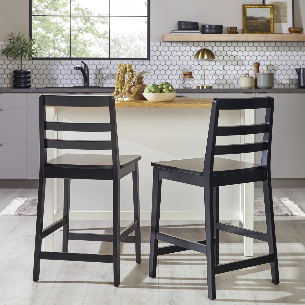 Walker Edison Erekson Solid Wood Ladder Back Bar Stool, Set of 2 - lily & onyx