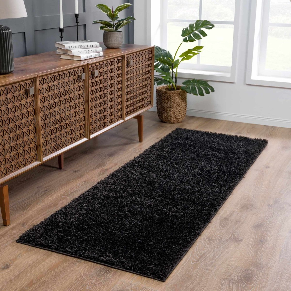 Load image into Gallery viewer, Hauteloom Faina Solid Black Washable Shag Rug - lily &amp;amp; onyx
