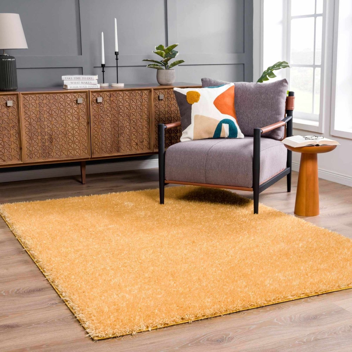 Hauteloom Faina Solid Gold Washable Shag Rug - lily & onyx