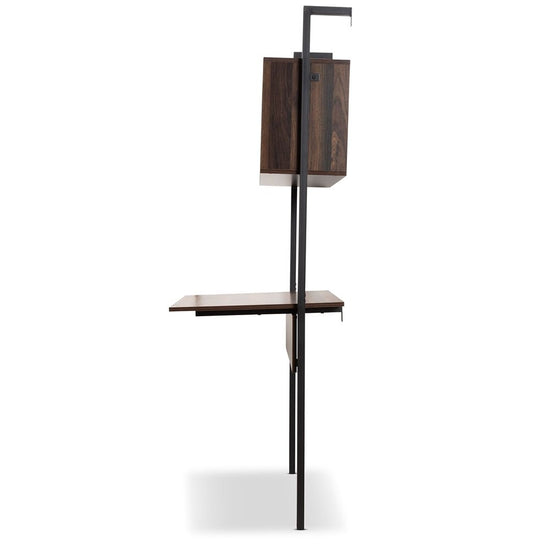 Baxton Studio Fariat Modern Industrial Walnut Brown Finished Wood And Black Metal Display Shelf With Desk - lily & onyx