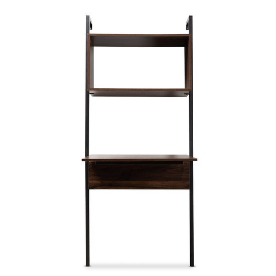 Baxton Studio Fariat Modern Industrial Walnut Brown Finished Wood And Black Metal Display Shelf With Desk - lily & onyx