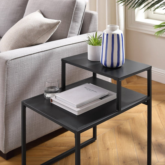 Walker Edison Fasi 16" Metal and Wood Two Tiered Side Table - lily & onyx