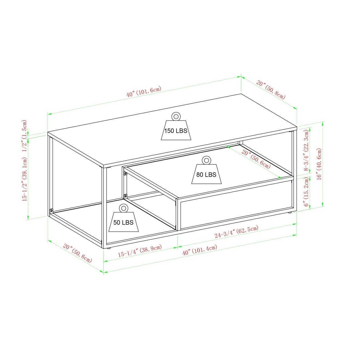 Walker Edison Fasi 40" Metal and Wood Coffee Table with Tiered Shelves - lily & onyx