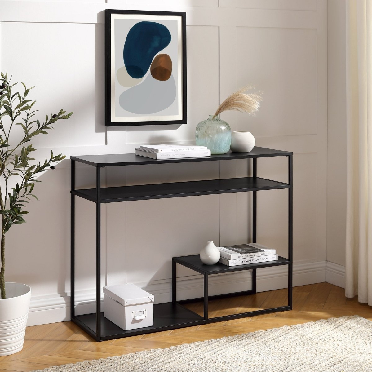 Walker Edison Fasi 42" Metal and Wood Entry Table with Tiered Shelves - lily & onyx