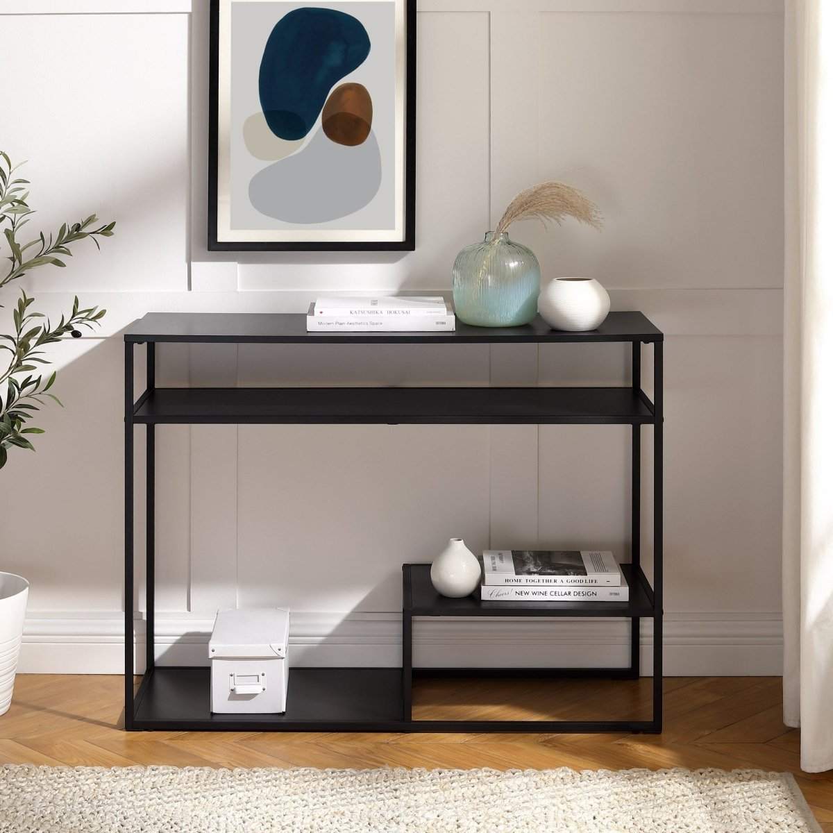 Walker Edison Fasi 42" Metal and Wood Entry Table with Tiered Shelves - lily & onyx