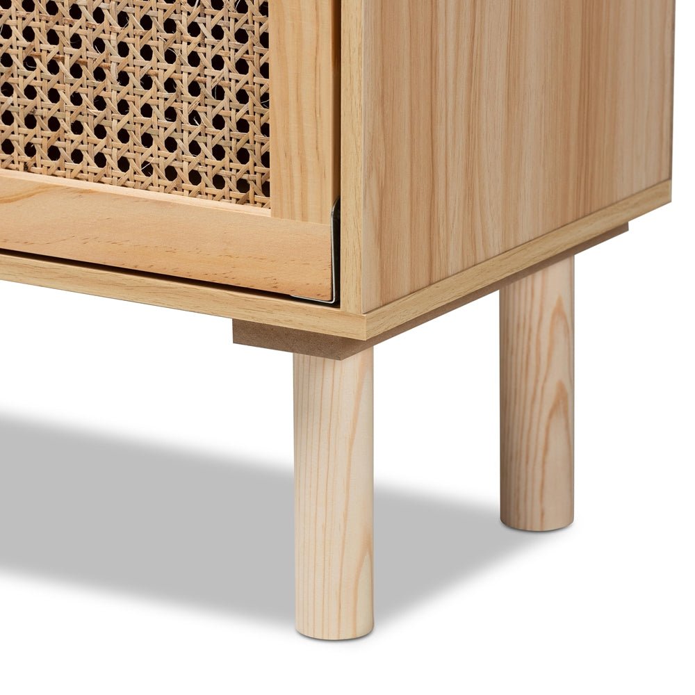
                      
                        Baxton Studio Faulkner Mid Century Modern Natural Brown Finished Wood And Rattan 2 Door Bookcase - lily & onyx
                      
                    
