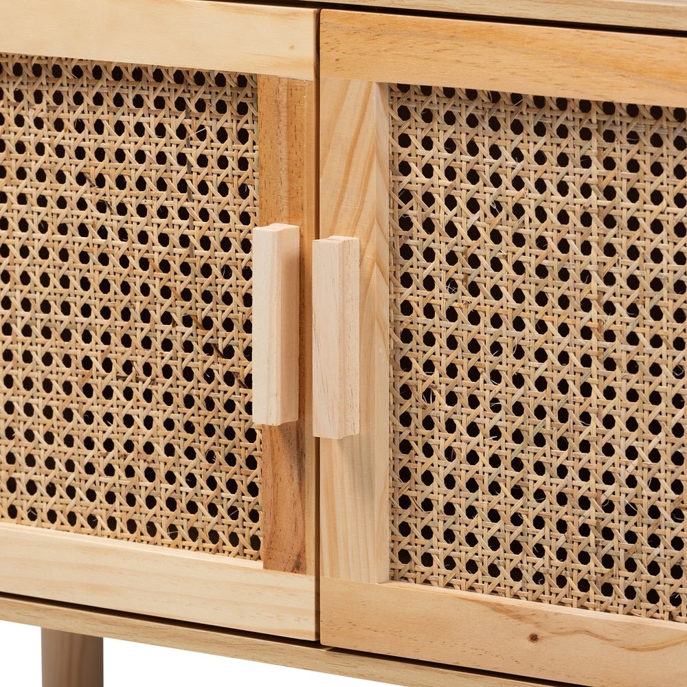 
                      
                        Baxton Studio Faulkner Mid Century Modern Natural Brown Finished Wood And Rattan 2 Door Bookcase - lily & onyx
                      
                    