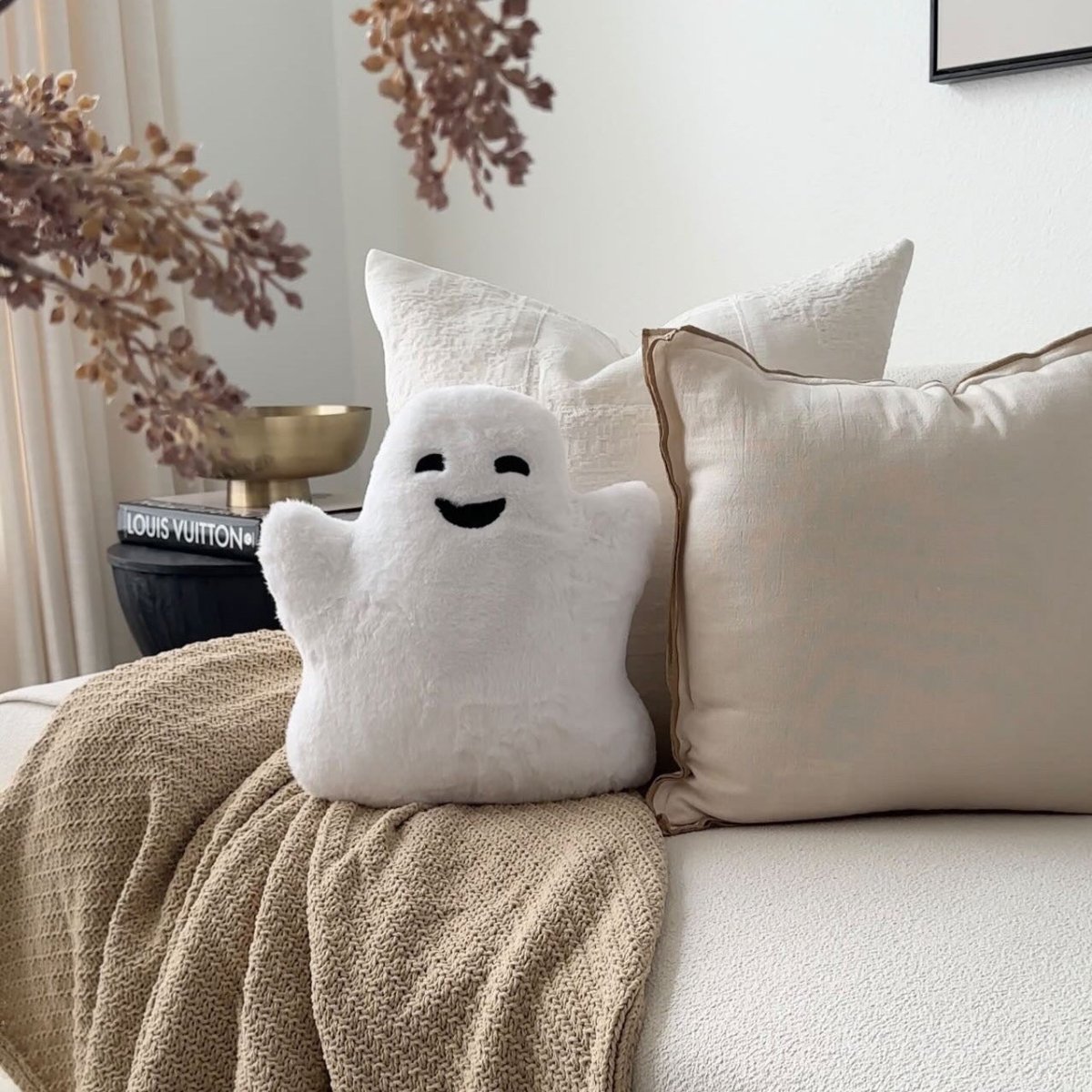 Load image into Gallery viewer, Busa Designs Faux Fur Ghost Pillow - lily &amp;amp; onyx
