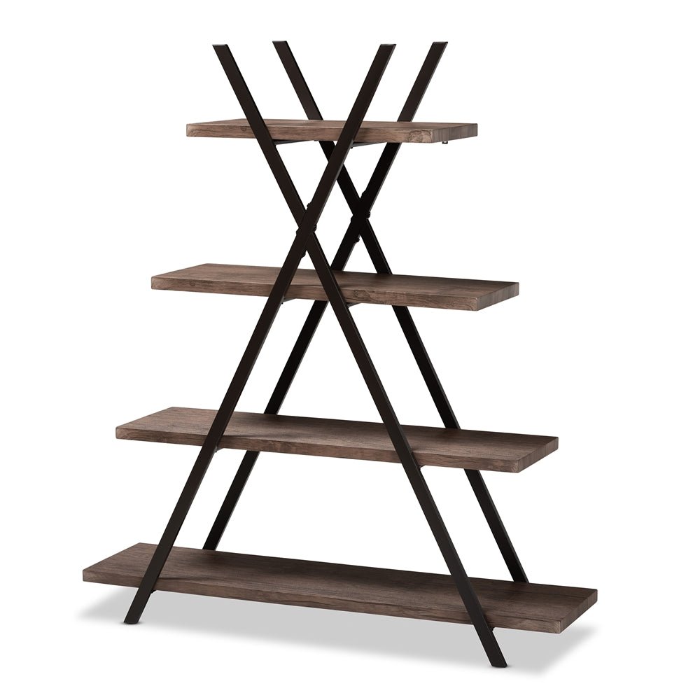 
                      
                        Baxton Studio Fiera Industrial Rustic Walnut Finished Wood And Black Metal 4 Tier Living Room Display Shelf - lily & onyx
                      
                    