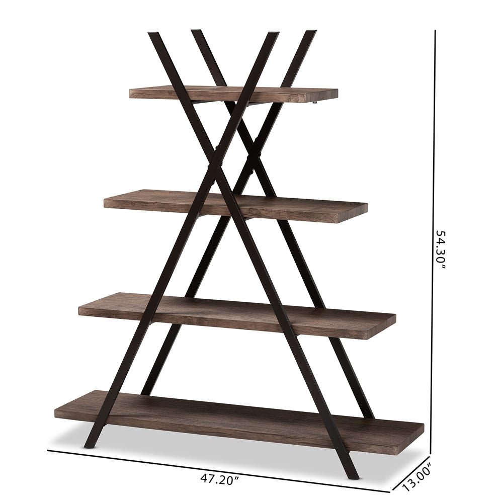 
                      
                        Baxton Studio Fiera Industrial Rustic Walnut Finished Wood And Black Metal 4 Tier Living Room Display Shelf - lily & onyx
                      
                    