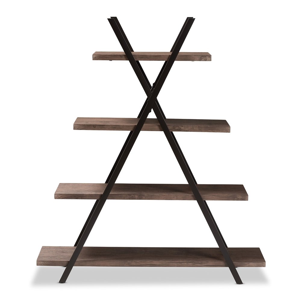 
                      
                        Baxton Studio Fiera Industrial Rustic Walnut Finished Wood And Black Metal 4 Tier Living Room Display Shelf - lily & onyx
                      
                    