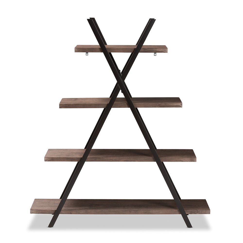 
                      
                        Baxton Studio Fiera Industrial Rustic Walnut Finished Wood And Black Metal 4 Tier Living Room Display Shelf - lily & onyx
                      
                    