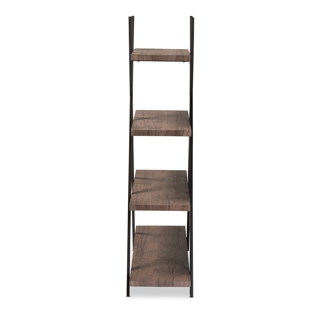 
                      
                        Baxton Studio Fiera Industrial Rustic Walnut Finished Wood And Black Metal 4 Tier Living Room Display Shelf - lily & onyx
                      
                    