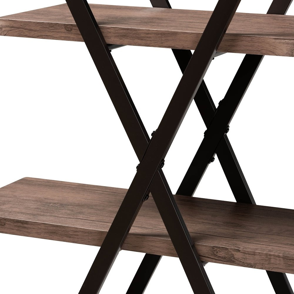 
                      
                        Baxton Studio Fiera Industrial Rustic Walnut Finished Wood And Black Metal 4 Tier Living Room Display Shelf - lily & onyx
                      
                    